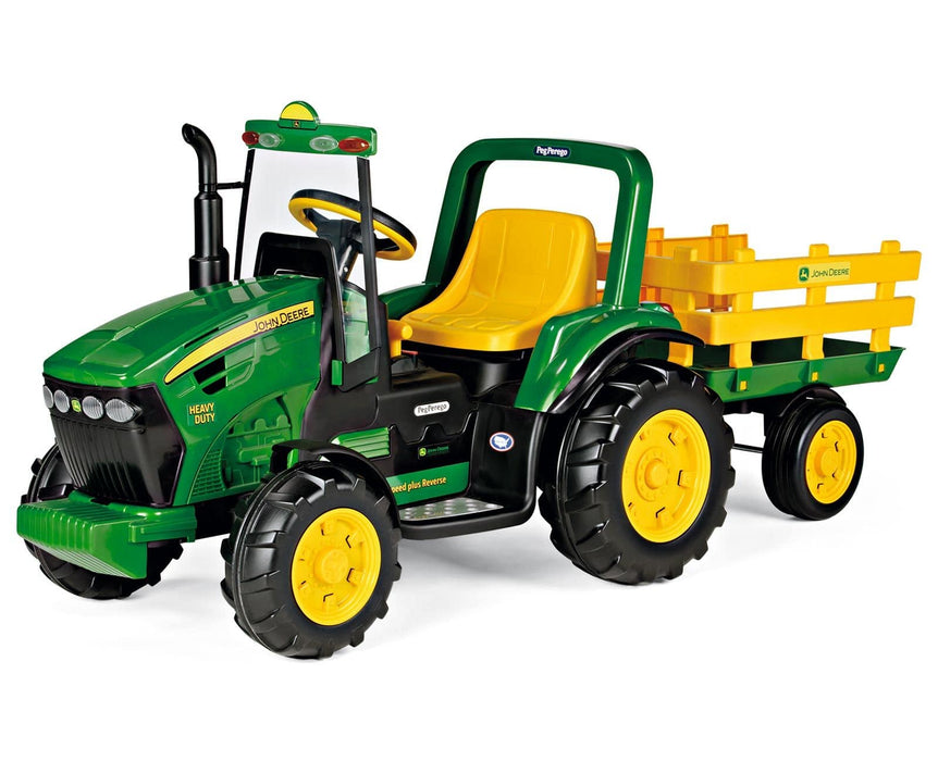 Peg Perego J.D. Tracteur Heavy Duty robuste avec remorque pour enfants - Haute performance 12 volts - Vert