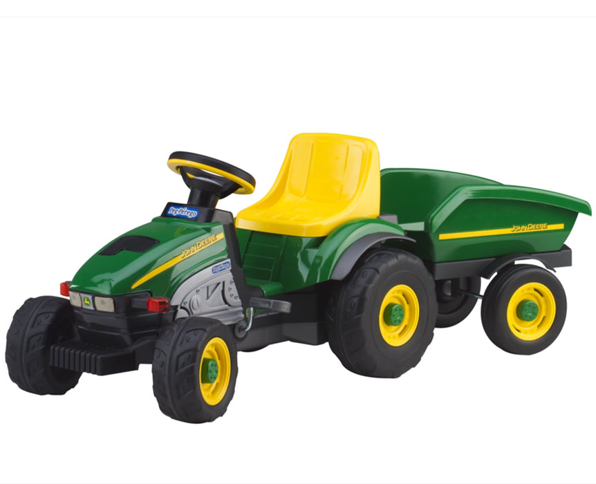 Peg Perego Toddler John Deere Farm Tractor & Trailer - Chain Driven Pedals - Green