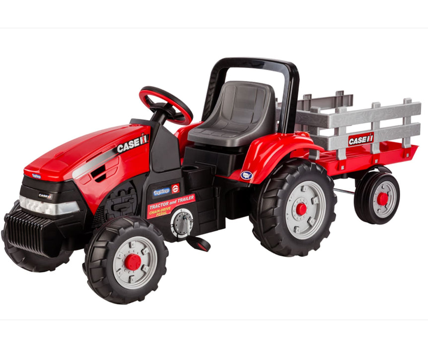 Peg Perego Kids Case IH Tractor & Trailer - Chain Driven Pedals - Red