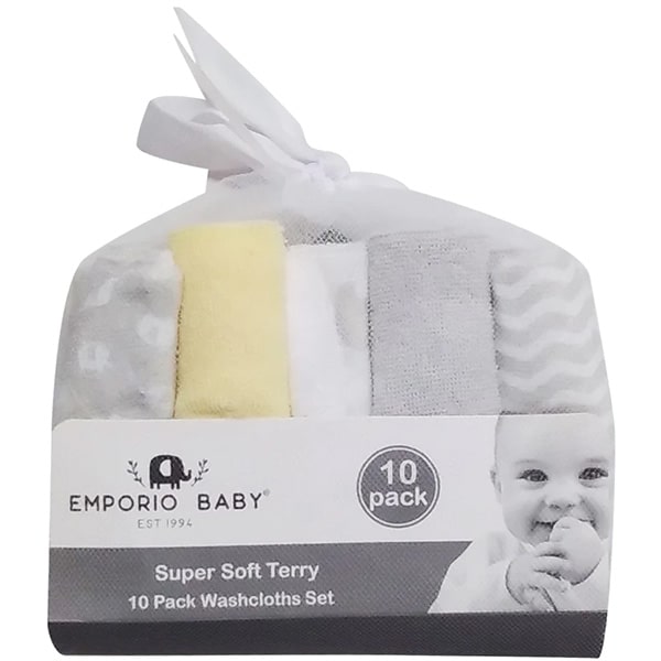 Emporio Baby Terry Soft Washcloth Set -  10 Pack