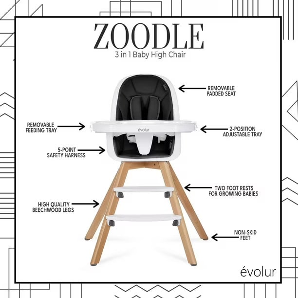 Chaise haute Evolur Zoodle 3-en-1