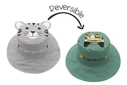 Flapjack Kids - Flapjack Kids UPF50+ Patterned Reversible Sun Hat - Tiger / Safari Truck