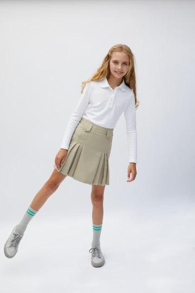 French Toast® - French Toast Girls School Uniform Long Sleeve Interlock Polo with Picot Collar - White - SA9424