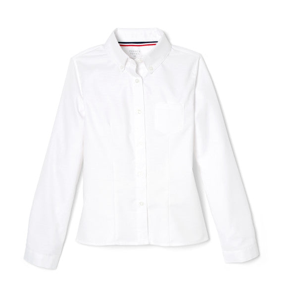 French Toast Girls School Uniform Long Sleeve Fitted Oxford Shirt - White - SE9287