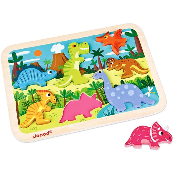 Casse-tête en bois pour bébés et tout-petits Puzzle Chunky de Janod - Dinosaures