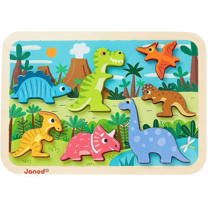 Janod Chunky Baby & Toddler Wooden Puzzle - Dinosaurs