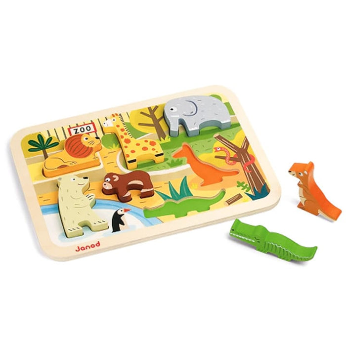 Casse-tête en bois pour bébés et tout-petits Puzzle Chunky de Janod - Animaux du Zoo