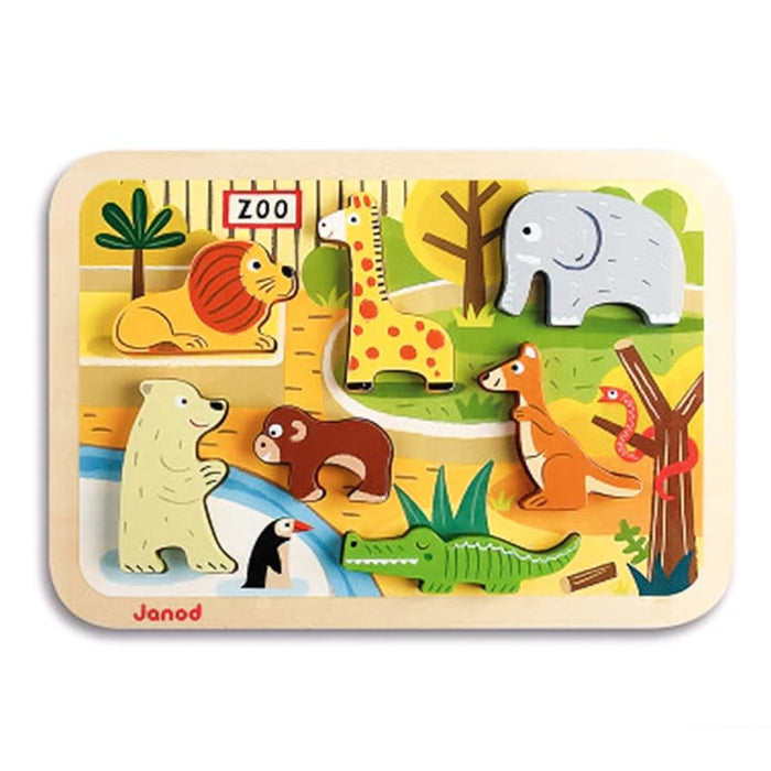 Casse-tête en bois pour bébés et tout-petits Puzzle Chunky de Janod - Animaux du Zoo