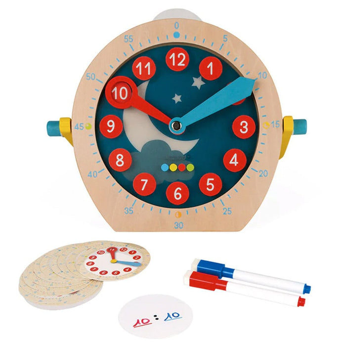 Janod Learn to Tell Time Wooden Clock Toy - Bilingual (English-French)