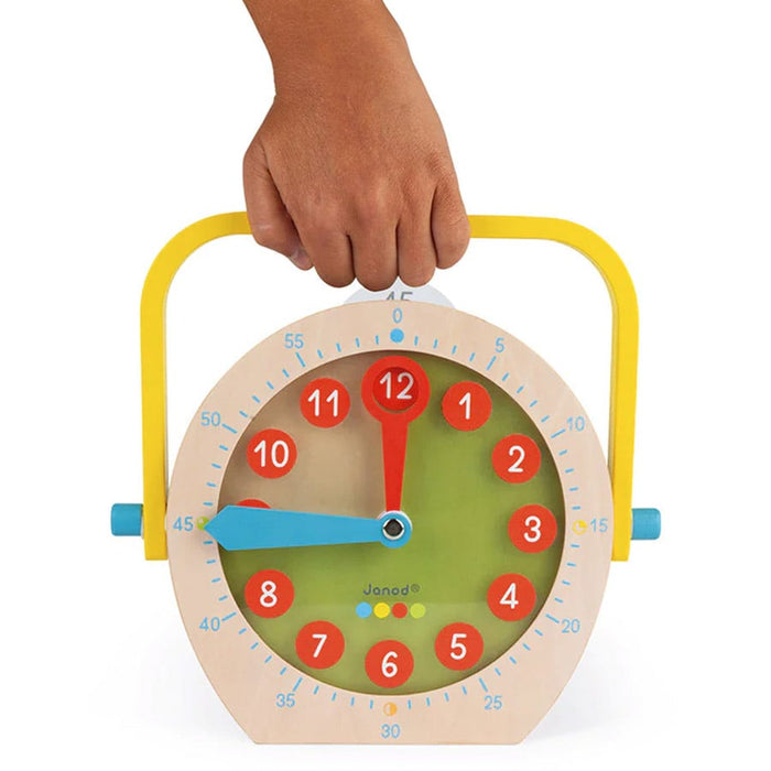 Janod Learn to Tell Time Wooden Clock Toy - Bilingual (English-French)