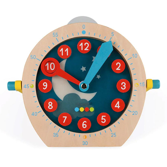Horloge jouet en bois Apprendre à lire l'heure de Janod - Bilingue (Français-Anglais)