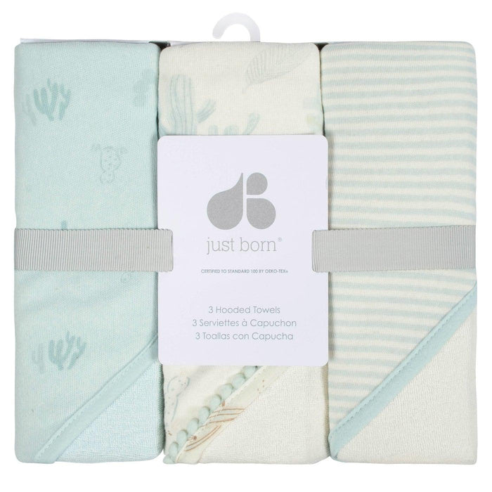 Just Born - Just Born 3-Pack Baby Boys Desert Cactus Hooded Towels