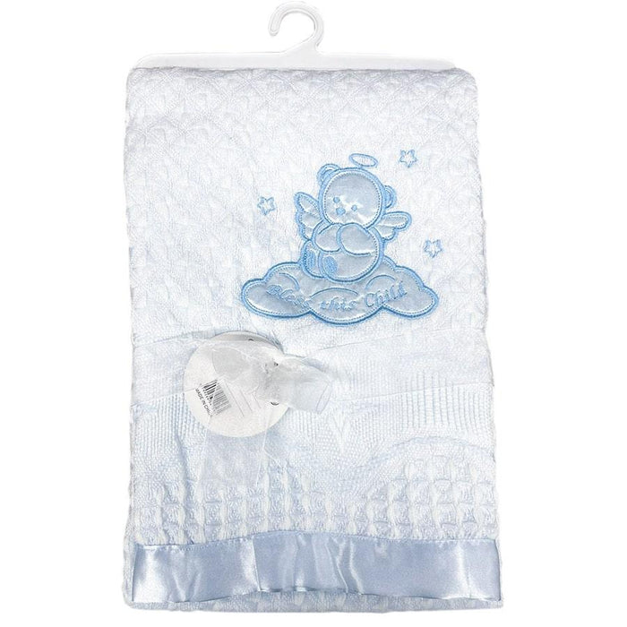 Kasen - Kasen Baby Baptism Blue Bear Blanket - Bless This Child