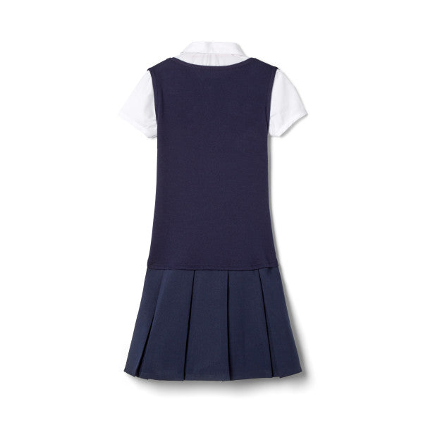 French Toast School Uniform Short Sleeve 2-Fer Pleated Dress - Navy - SZ9201