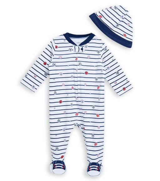 Little Me - Little Me Sports Star Zipper Footed One-Piece and Hat - Sports Star