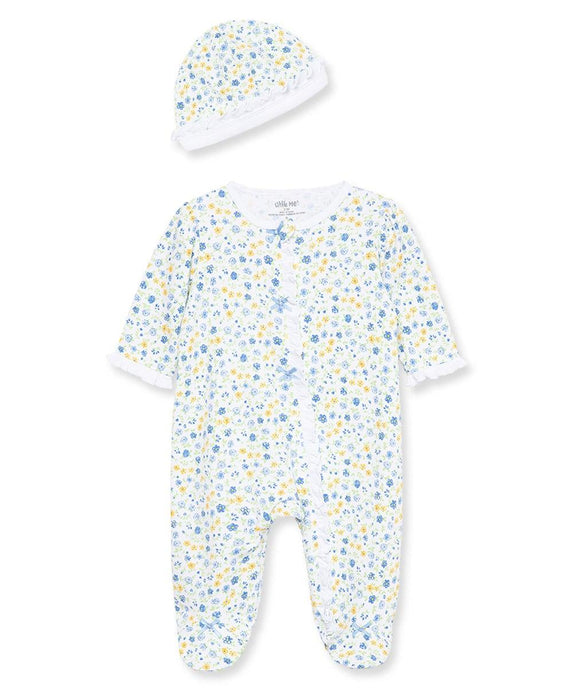 Little Me - Little Me - Zip Footed One-Piece and Hat - Dainty Blossoms