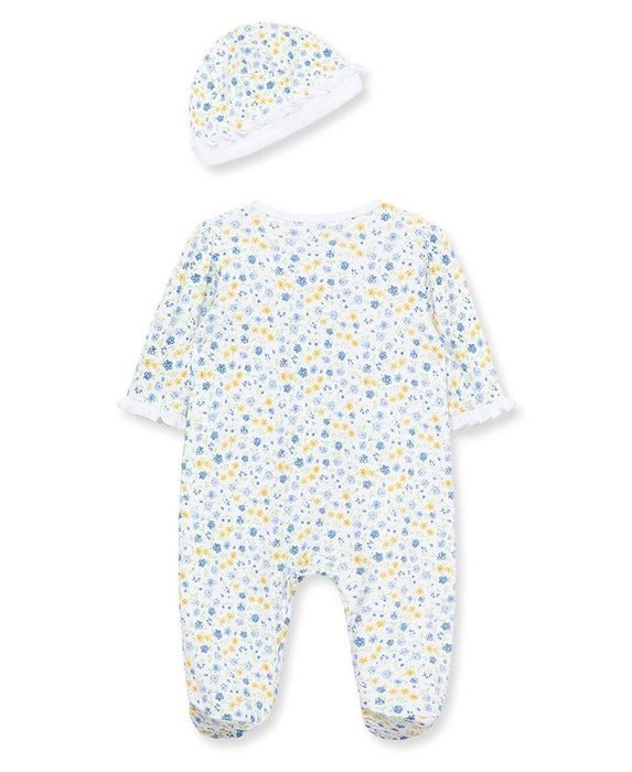 Little Me - Little Me - Zip Footed One-Piece and Hat - Dainty Blossoms