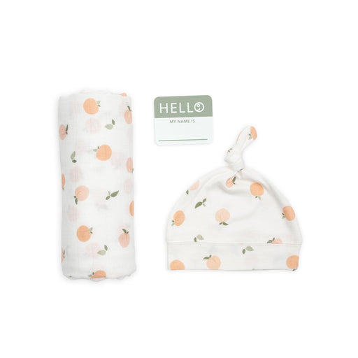 Lulujo® - Lulujo Hello World Blanket + Knotted Hat - Peaches 0M+