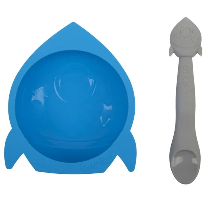 Kushies Silibowl Bowl & Spoon - Mineral Blue