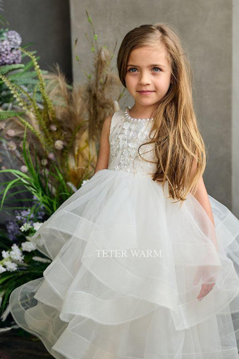 Teter Warm - Teter Warm Flower Girls Off White Dress FS60