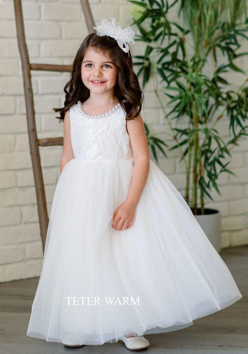 Teter Warm - Teter Warm Flower Girls Off White Dress FS82T