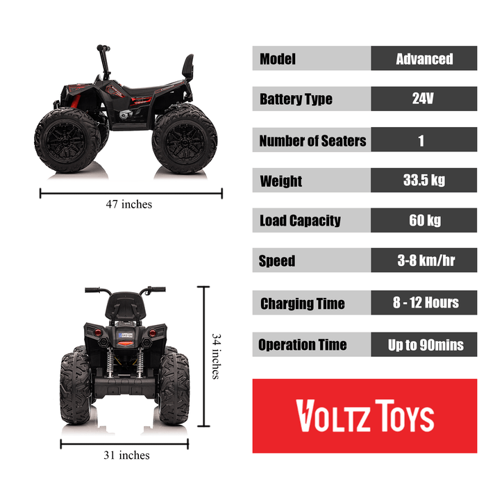 Voltz Toys VTT monstre tout-terrain réaliste à siège unique pour enfant 24 V avec accélérateur