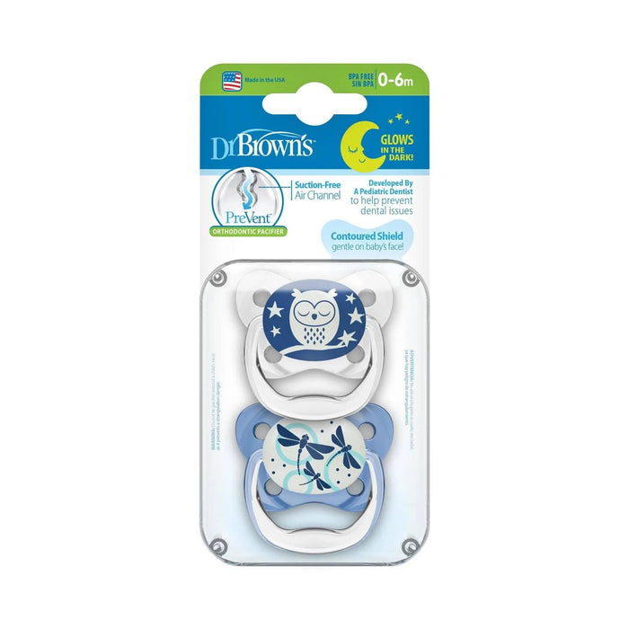 Dr. Brown's® - Dr. Brown's Glow in the Dark PreVent Pacifiers - Stage 1 - Blue