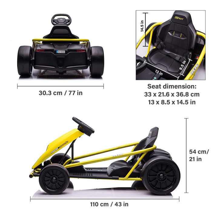 Voltz Toys Single Seater Kids GoKart Outdoor Racer Drifter with Seat Belt 24V High-Speed