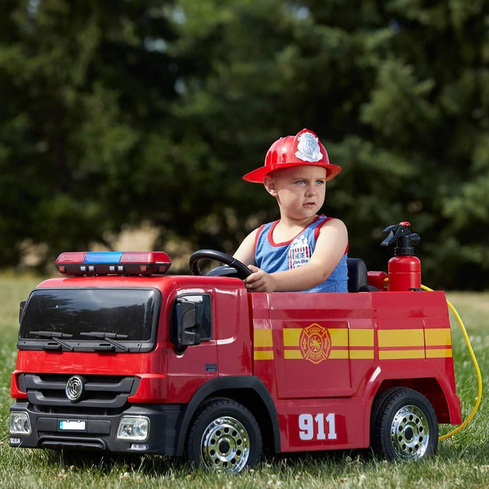 Voltz Toys Single Seater Kids Fire Truck with Simulated Fireman Equipment 12V