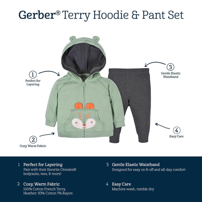Gerber - Gerber 2-Piece Baby & Toddler Boys Fox Terry Zip Hoodie & Joggers Set (2-5t)