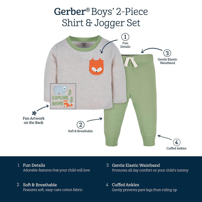 Gerber - Gerber 2-Piece Baby Boy Explore Long Sleeve & Jogger Pants Set