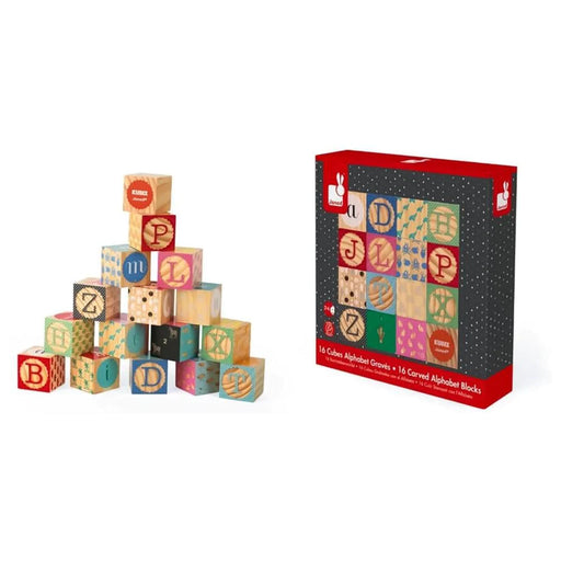 Janod® - Janod Kubix - 16 Alphabet Wooden Blocks