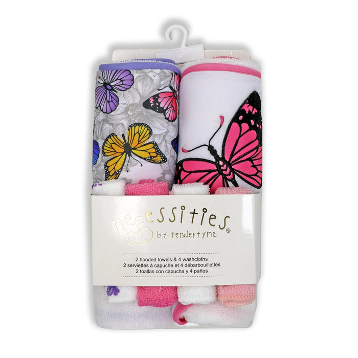 Necessities - Necessities 2 Pack Microfiber Hooded Towel with 4 Washcloth: Butterfly
