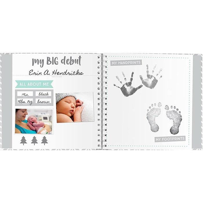 Pearhead® - Pearhead Baby's Memory Book & Sticker Set - Herringbone Grey