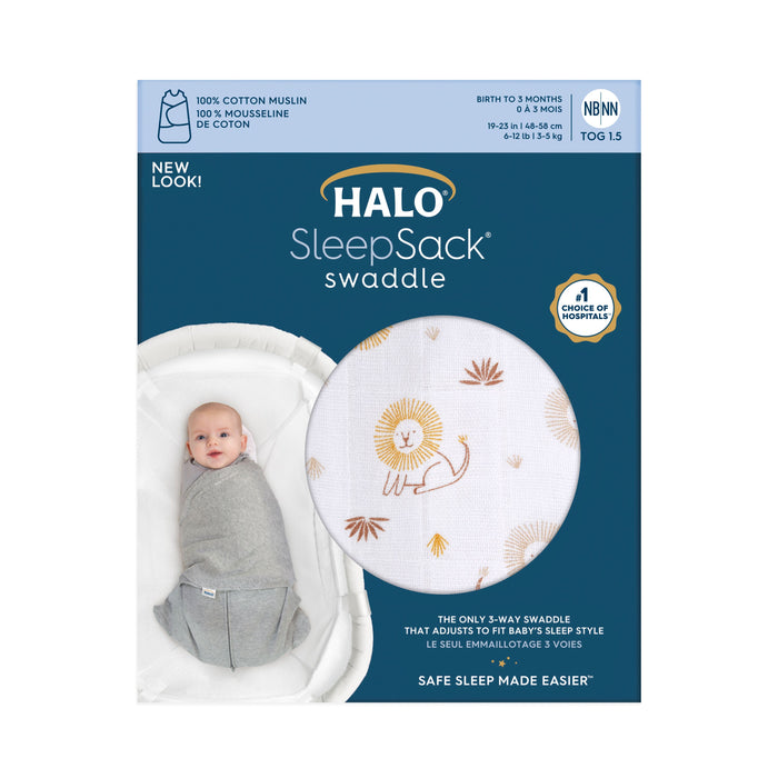 HALO® SleepSack Swaddle Muslin Cotton Lions - 1.5 Tog