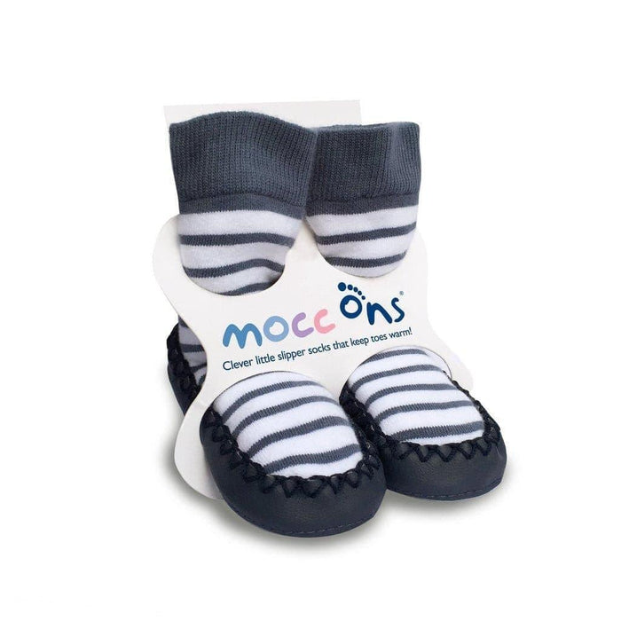 Sock Ons® - Sock Ons® Mocc Ons Nautical Stripes - Baby & Infant Slipper Socks