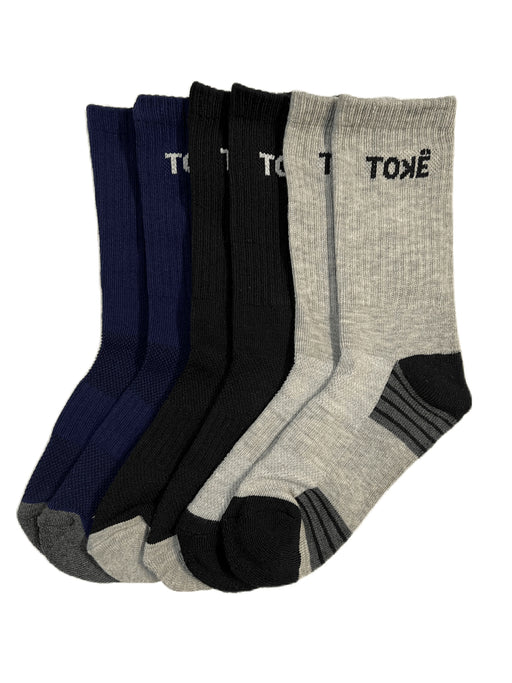 TOKE COLLECTION - Kids Cotton Performance Socks (3 Pack) - Sizes 4 to 9 years