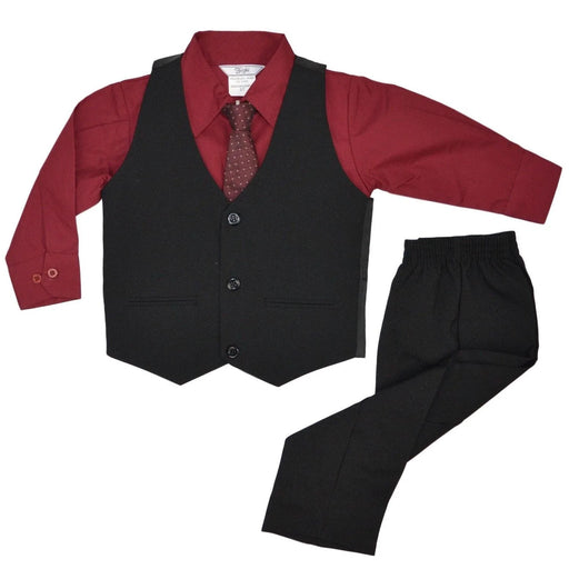 Zighi® - Zighi® 4 piece suit: Black Vest with Burgundy Shirt